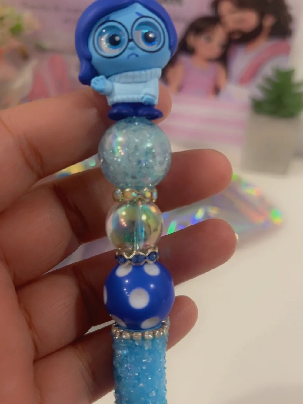 Disney Pixar Sadness Inside Out Beadable Pen | Handmade Blue Beaded Pen